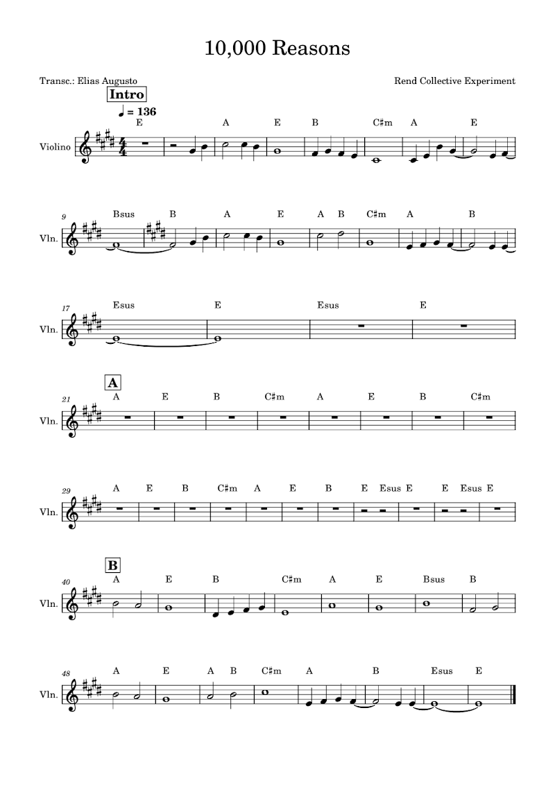 10,000 Reasons violino harmonia
