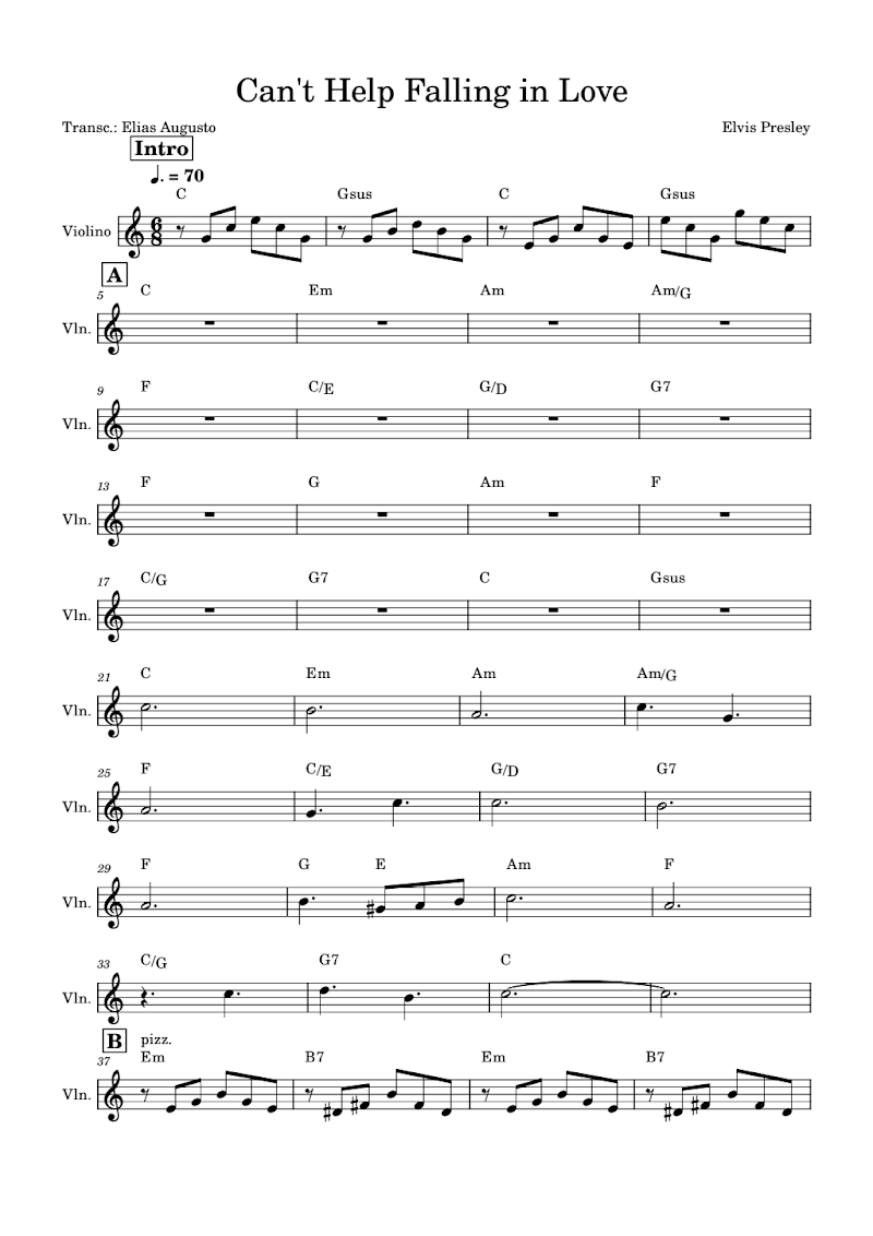 Can't Help Falling in Love Violino