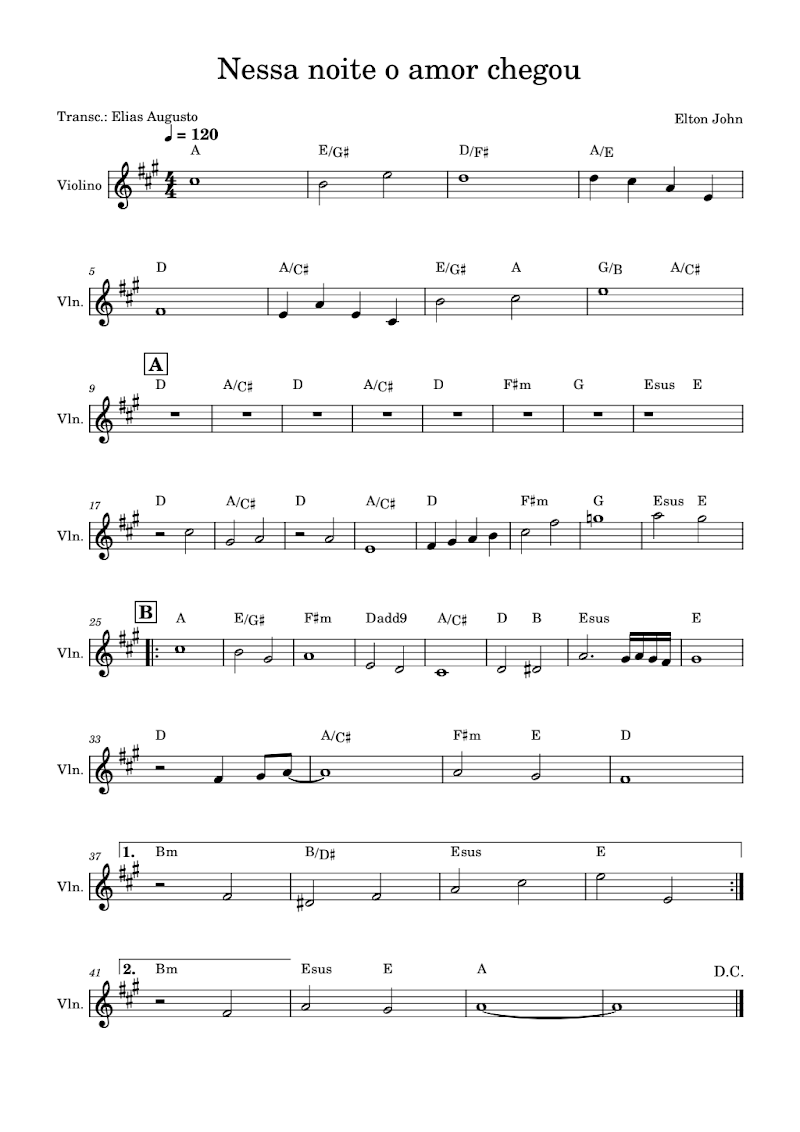 Nessa noite o amor chegou Violino Harmonia