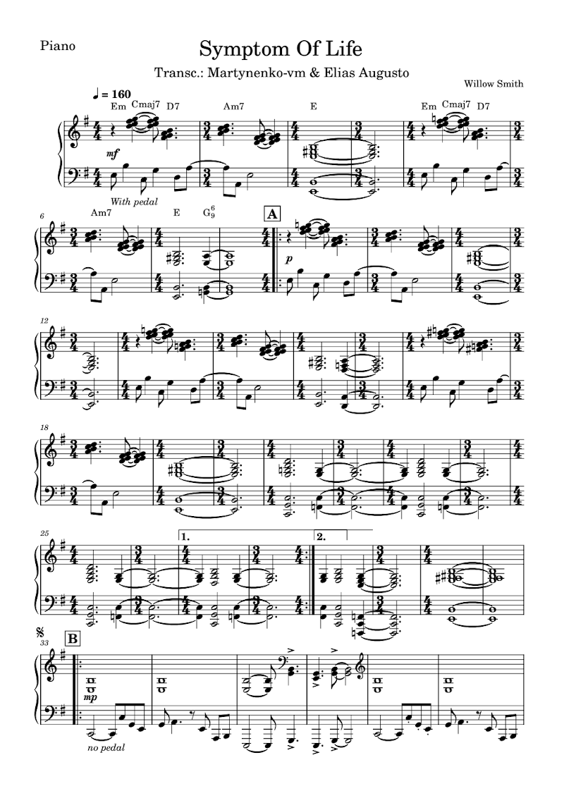 Symptom Of Life -Piano